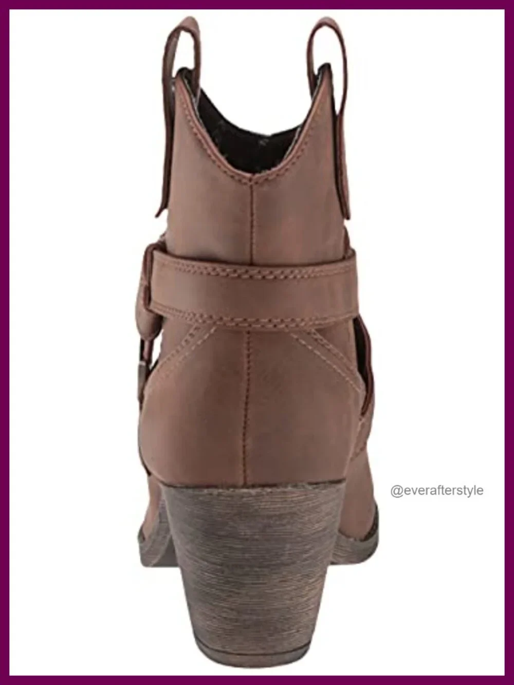 Western-Style Ankle Boot with Buckle Embellishment and Chunky Heel, Pull-Up Tabs